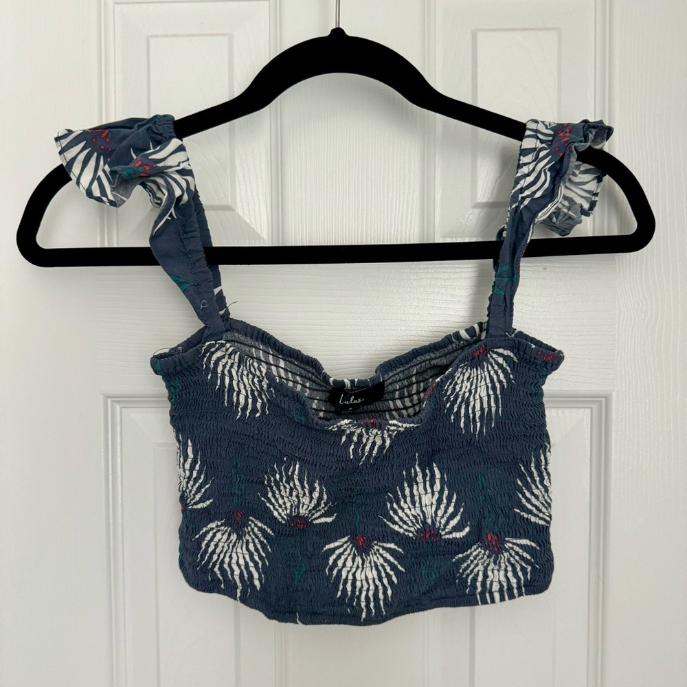 Lulus Trancoso Dusty Blue Floral Print Tube Top (S)